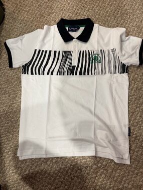 Roberto Cavalli White Polo with Black Stripe Barcode Detail